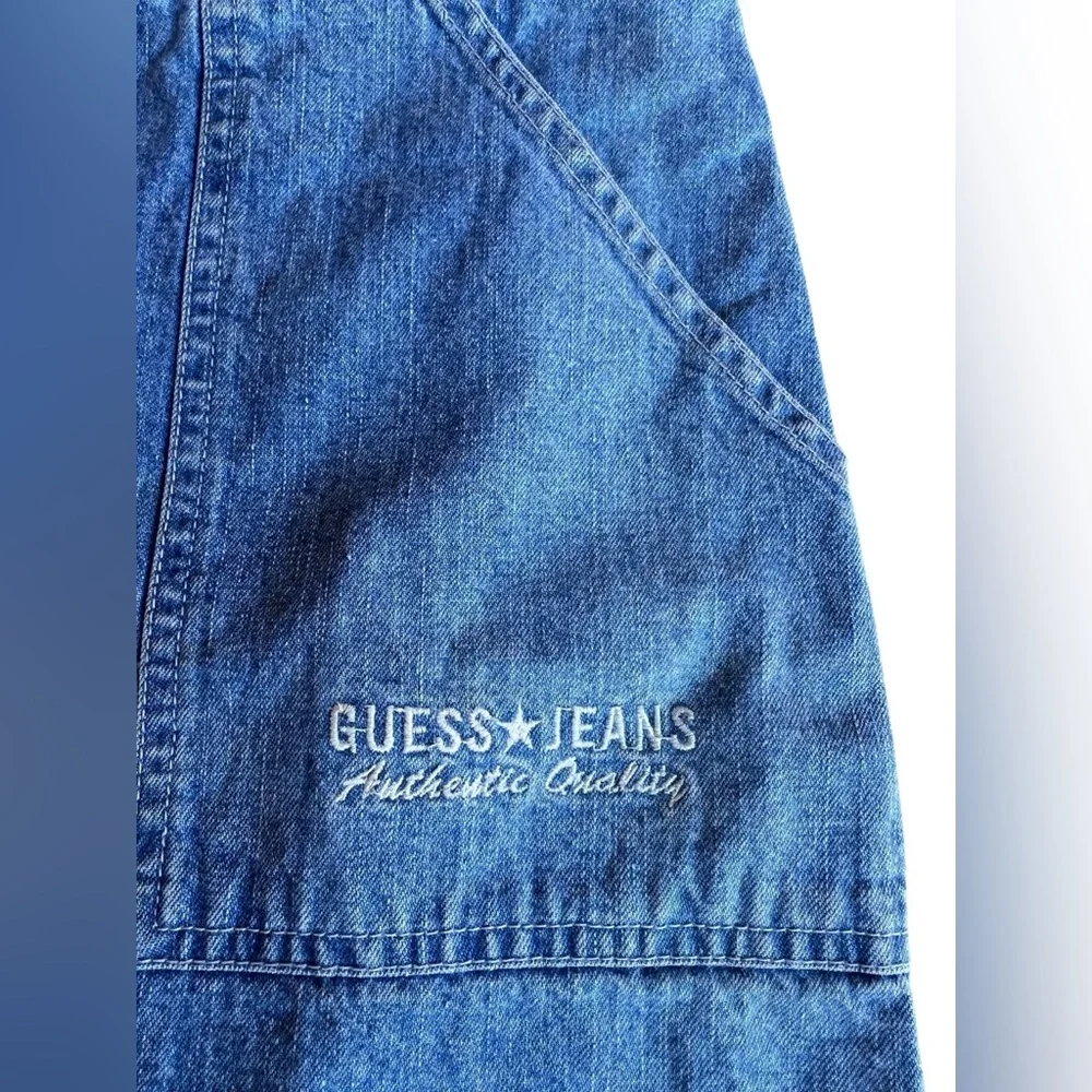 VTG GUESS Y2K 90s Denim Mini Skirt Embroidered Logo Made in Mexico Sz M Retro